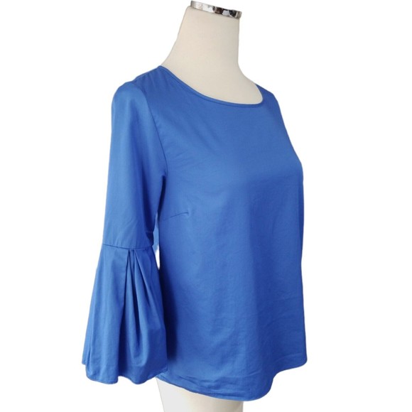 Jane and Delancey Blue Blouse Size Small Cotton 3/4 Bell Sleeve - Picture 4 of 12